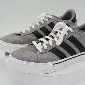 Adidas Gray Platform Sneakers with Black Stripes